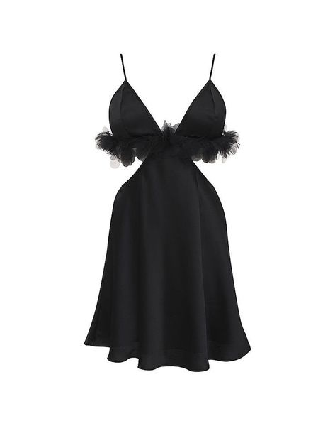 For Love And Lemons Slip Dress, Luxury V-neck Dress With Feather Trim, Black Feather Trim Mini Dress, Black Feather Trimmed Dress, Black Mini Dress Feather Trim, Wedding Lingerie, Organza Flowers, Lemon Dress, For Love & Lemons