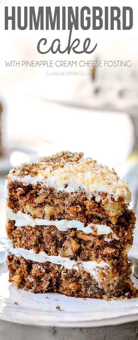 Banana Pineapple Cake, Pineapple Cream Cheese Frosting, Pineapple Cream Cheese, Pear And Almond Cake, Hummingbird Cake Recipes, Hummingbird Food, Cake Banana, Hummingbird Cake, Carlsbad Cravings