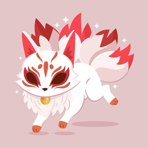 Kitsune Illustration, Kitsune Mask, Kitsune Fox, Pokemon Breeds, Mythical Animal, Cute Fantasy Creatures, Artist Alley, Vector Hand, Me Time