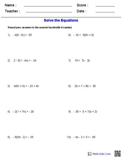 Multiple_Step Equations Worksheets Containing Integers 2 Step Equations Worksheets, 2 Step Equations, Algebra Equations Worksheets, Inequalities Worksheet, Multi Step Equations Worksheets, Midpoint Formula, Equations Worksheets, Algebraic Equations, Algebra 2 Worksheets