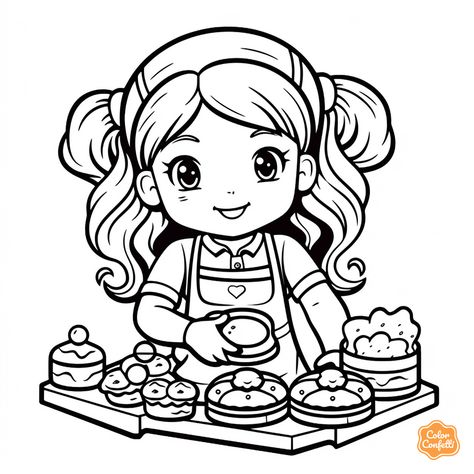 illustration of Making baked goods Fresh Pastries, Mandala Turtle, Baking Fun, Free Coloring Sheets, Fantasy Fairy, Free Kids, Getting Cozy, Coloring Sheets, Professions