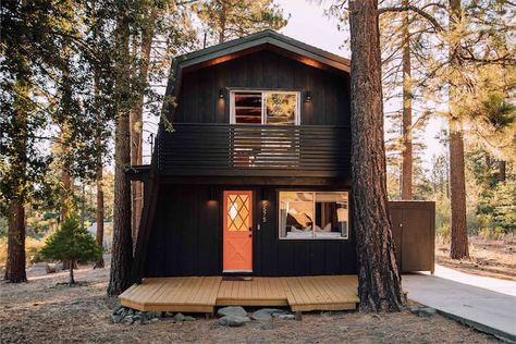 Gambrel Cabin Interior, Black A Frame Cabin Exterior, Gambrel Cabin, Modified A Frame Cabin, A Frame Cabin Airbnb, A Frame Floor Plans, A Frame Tiny Cabin Walmart, She’d Roof Cabin, Gambrel Roof Cabin