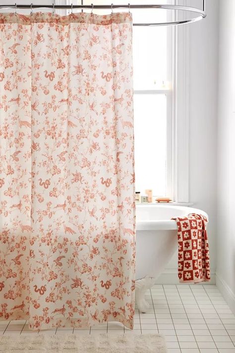 Bathroom Décor + Shower Accessories | Urban Outfitters Shower Curtain Aesthetic, Two Shower Curtains, Urban Outfitters Curtains, Floral Shower Curtain, Uo Home, Cotton Shower Curtain, Apartment Essentials, Floral Shower Curtains, Shower Curtain Decor