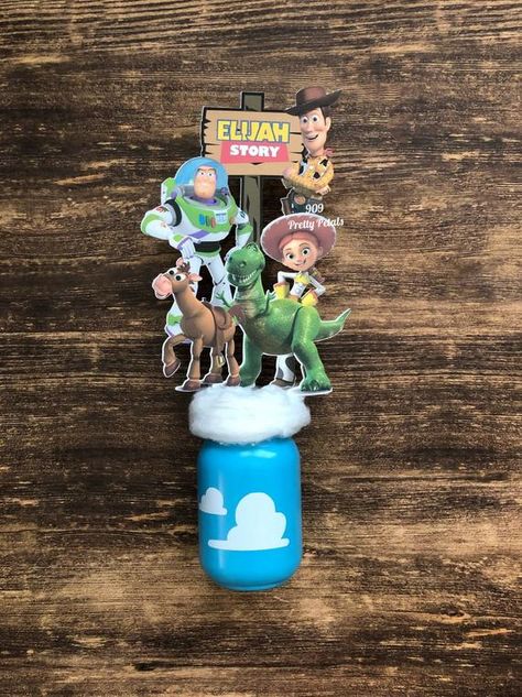 Two Infinity And Beyond Centerpieces, Two Infinity And Beyond Birthday Centerpieces, Toy Story Centerpieces, Woody Birthday, Toy Story Party Decorations, Custom Mason Jars, Toy Story Theme, Story Birthday, Toy Story Birthday Party