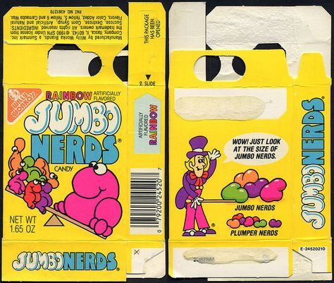 Sunmark - Willy Wonkas Rainbow Jumbo Nerds candy box - 1990 | Flickr - Photo Sharing! 90s Candy, Discontinued Food, Nerds Rope, Retro Lettering, Nerds Candy, Dental Fillings, Retro Candy, Candy Packaging, Valentines Ideas