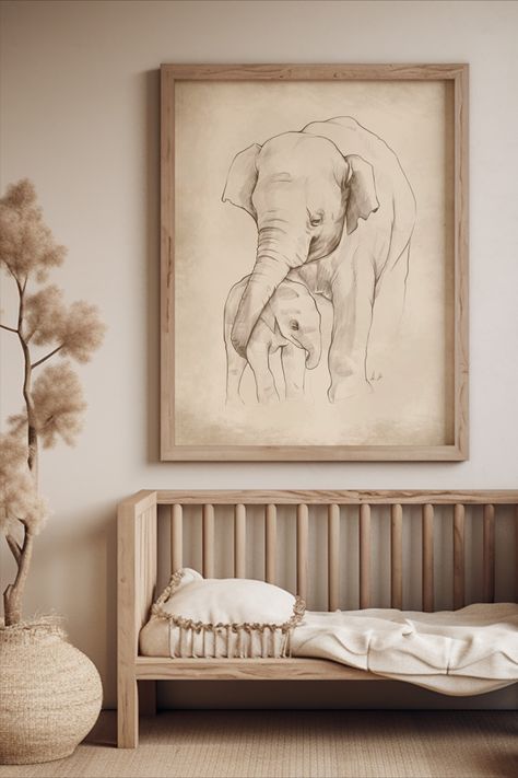 Beige Nursery, Safari Animal Wall Art, Bedroom Drawing, Animal Wall Art Nursery, Mother Child, Bedroom Prints, Animal Nursery, Safari Animals, Animal Wall Art