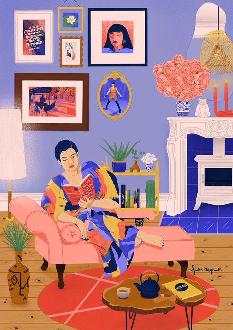 Reading Corner | illustrations - Judith P. Raynault Emma Dabiri, Storefront Art, Illustration Interior, Lifestyle Illustration, Botanical Illustrations, Reading Corner, Fashion Design Drawings, Mara Hoffman, Reading Books