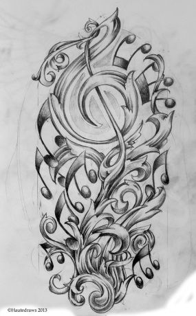 musical filigree Music Staff Tattoo, Black And White Flower Tattoo, Music Tattoo Sleeves, Tattoo Sleeve Filler, Music Notes Tattoo, Filigree Tattoo, Half Sleeve Tattoos Drawings, Card Tattoo Designs, Tattoo Filler