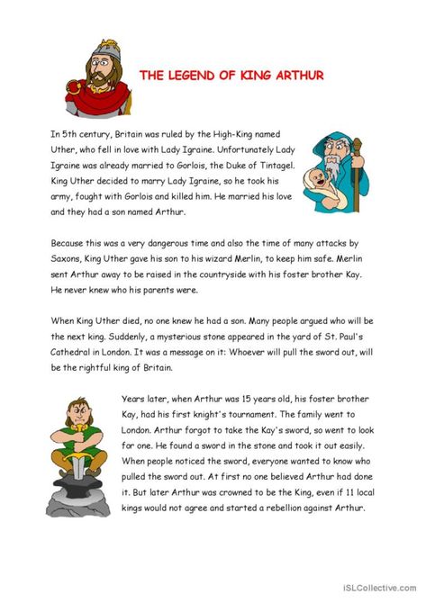 Read In English, The Legend Of King Arthur, Famous Legends, Esl Reading, Pre Reading Activities, Reading Activity, Kindergarden Activities, English Activities, Esl Worksheets