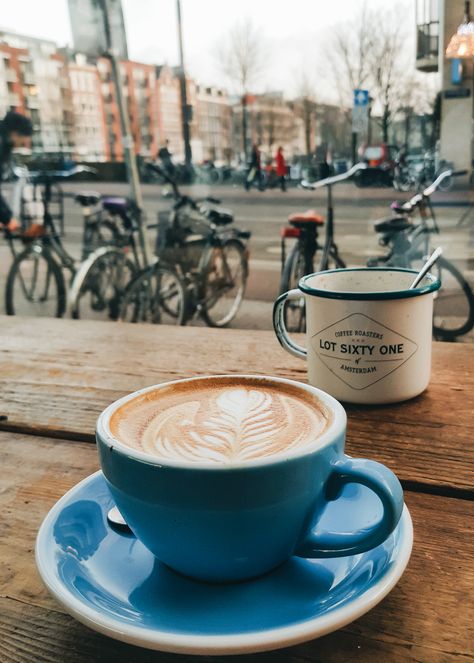 Coffee Blue Aesthetic, Coffee Aesthetic Blue, Blue Coffee Aesthetic, Blue Coffee Shop, Sydney Aesthetic, Coffee Cup Aesthetic, Job Photography, Places In Amsterdam, Blue Coffee Cup