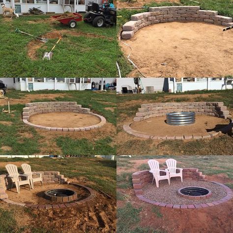 Patio Fire Pits, Landscaping On A Hill, Yard Ideas Backyard, Sloped Yard, Fire Pit Landscaping, Sloped Backyard, Fire Pit Area, Diy Fire Pit, Fire Pit Patio