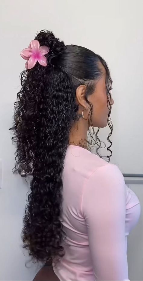 School Hairstyles Long Curly Hair, Long Curly Black Hairstyles, Curly Hair Styles Mid Length, Cute Easy Hairstyles For Long Thick Curly Hair, Natural Curly Hoco Hairstyles, Curl Hair Half Up Half Down, Curly Hairstyles For Senior Pictures, Half Up And Half Down Hairstyles Curly, Cute Curly Hairstyles For Homecoming