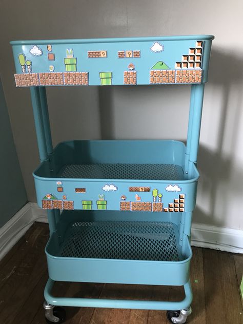 Nintendo Home Decor, Nintendo Switch Storage Ideas, Nintendo Game Room, Mario Brothers Room, Nintendo Bathroom, Nintendo Room Ideas, Mario Bedroom Ideas, Mario Shelf, Mario Game Room