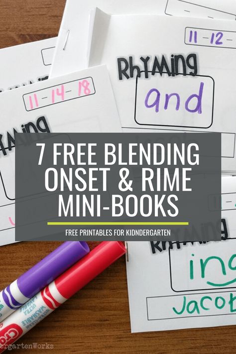 7 Free Blending Onset and Rime Mini-Books for Kindergarten via @kindergartenworks Onset And Rime Activities, Onset And Rime, Kindergarten Small Groups, Reading Stations, Phonemic Awareness Activities, Word Patterns, Kindergarten Curriculum, Kindergarten Books, Teaching Students