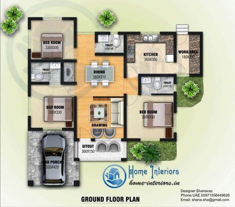 3 Bedroom Home Floor Plans, Ground Plan, Three Bedroom House Plan, Modern House Floor Plans, House Plans With Photos, 3d House Plans, House Plans 3 Bedroom, Three Bedroom House, Kerala House Design