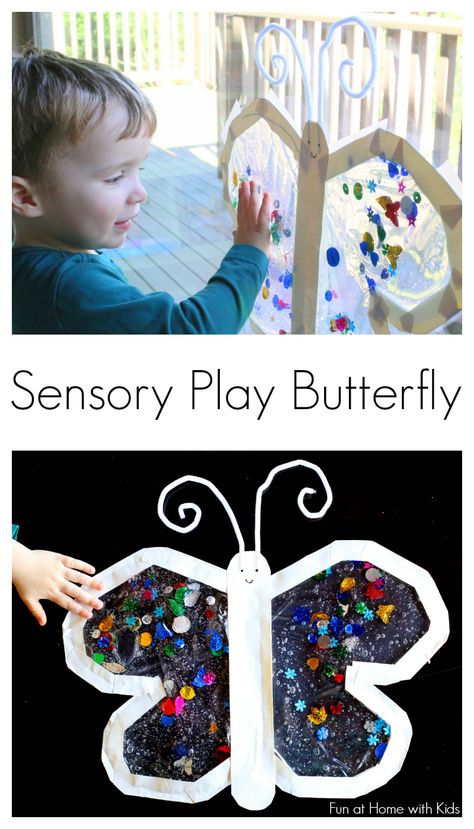 Mess-Free Sensory Play Butterfly for Babies and Toddlers from Fun at Home with Kids Butterflies Activities, Insect Activities, Home With Kids, Butterfly Craft, Insects Theme, Toddler Sensory, Kids Sensory, Toddler Play, Toddler Art