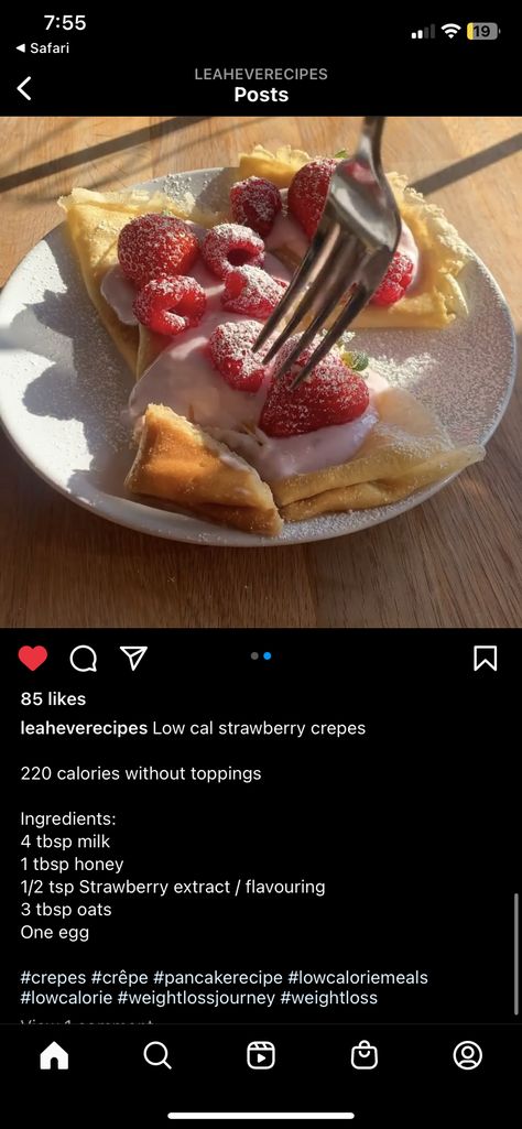 Low Cal Crepes, Low Calorie Crepes, Strawberry Crepes, Strawberry Breakfast, Low Calorie Breakfast, Healthy High Protein Meals, Low Cal Recipes, Low Calorie Snacks, Calorie Deficit