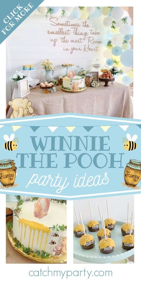 Pooh 1st Birthday Party, Winnie The Pooh 1st Birthday, Pooh First Birthday, Pooh Bebe, Winnie The Pooh Party, Winnie The Pooh Cake, Pooh Party, Baby Shower Dessert Table, Winnie The Pooh Themes