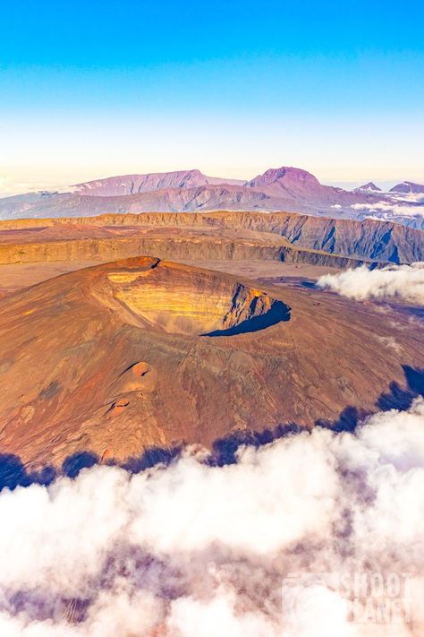 Piton de la Fournaise crater and caldera aerial sunrise view. Read the post in the link for many images on 75 locations in the Island. Follow Shootplanet for daily travel images around the globe. Fine art prints for sale, secure payment. https://shootplanet.com/#travelling #travel #photographylovers #travelblog #globetrotter #travelphoto #travels #landscapelovers #shootplanet #travelblogger #travelpics #travellife #traveladdict #lonelyplanet #volcano #island #indianocean #tropical #beach Volcano Island, Reunion Island, Travel Images, Art Prints For Sale, Africa Travel, Tropical Beach, Photography Lovers, Lonely Planet, Travel Life