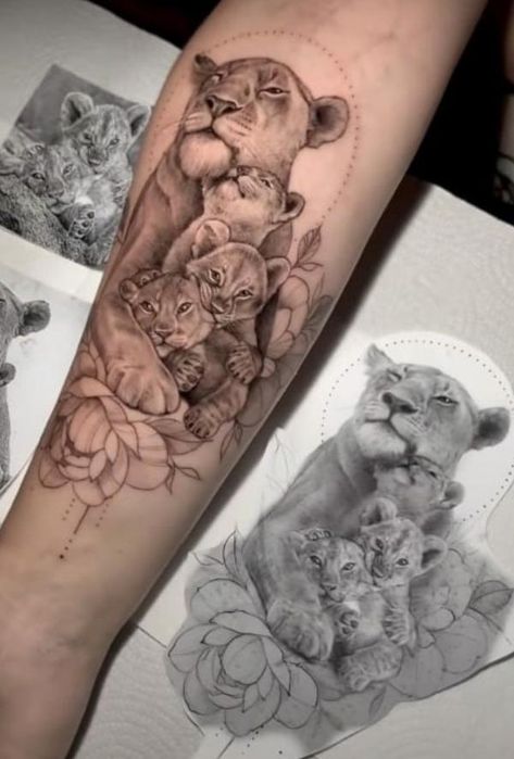 20 Lioness and Cub Tattoo Designs with Meaning | Art and Design Wild Heart Tattoo, Lioness And Cub Tattoo, Cub Tattoo, Tattoo Designs With Meaning, Designs With Meaning, Rare Tattoos, Lioness And Cubs, Cubs Tattoo, Family Tattoo Designs