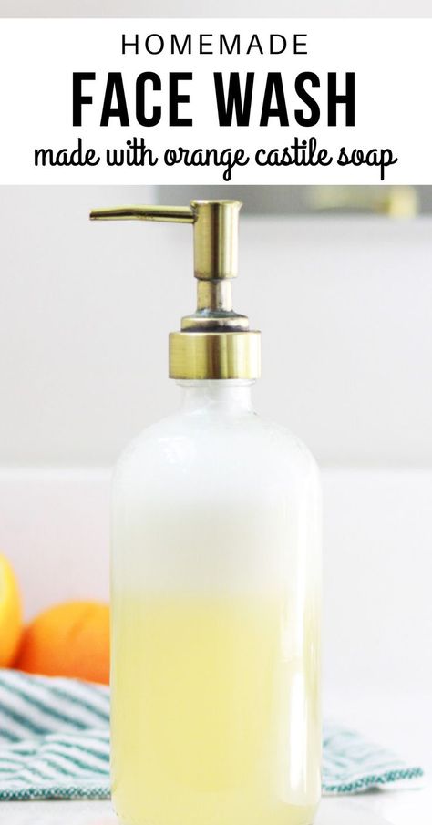 This recipe for simple DIY homemade foaming face wash is made with castile soap and smells like sweet orange blossoms. An easy all natural way to keep your skin feeling fresh and clean. DIY, Homemade, Handmade, Handmade household products, homemade toiletries and soap, craft ideas, tutorial Coconut Oil Face Wash, Homemade Toiletries, Diy Face Cleanser, Homemade Facial Cleanser, Homemade Body Wash, Homemade Face Wash, Diy Face Wash, Homemade Lotion Bars, Foaming Body Wash