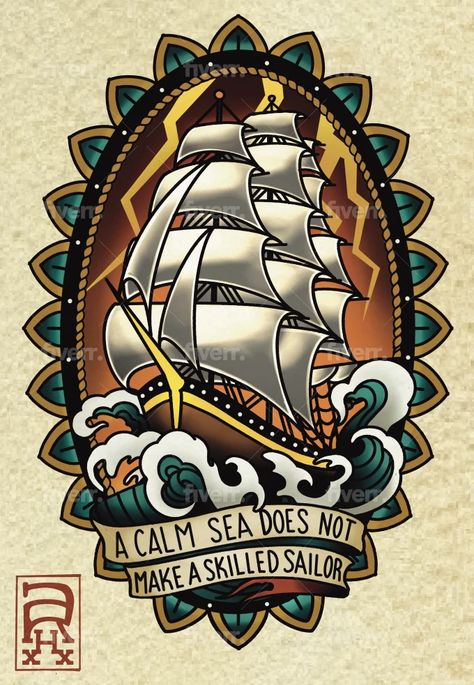 I will create a custom traditional tattoo design Old Traditional Tattoo, Traditional Tattoo Illustration, Traditional Sailor Tattoos, Traditional Tattoo Prints, Traditional Ship Tattoo, Rebirth Tattoo, Traditional Tattoo Old School, Sailor Tattoo, Traditional Style Tattoo