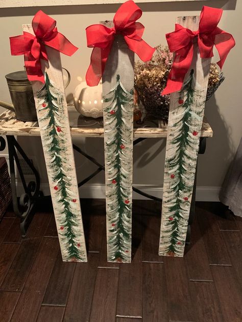 Hand Painted Christmas Tree on Pallet Wood W White Wash Stain | Etsy White Wash Stain, Painted Christmas Tree, Paint Chalk, Pallet Christmas Tree, Toms River Nj, Pallet Christmas, Handmade Christmas Crafts, Christmas Tree Painting, Hand Painted Christmas