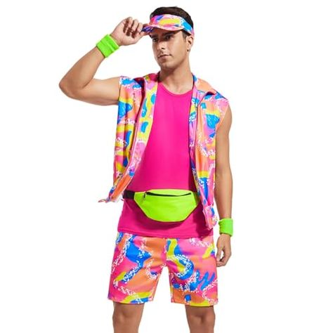 Yonroik 6 Pieces 80s Workout Costume for Men Halloween Cosplay 80s 90s Workout Outfit Party Clothing for Adult Mens 90s Workout Outfit, 80s Neon Outfit, Costume For Men Halloween, 80s Costume For Men, 90s Workout, Workout Costume, 80s Workout Costume, 80s Sportswear, 80s Workout