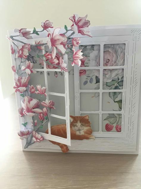 Window Flowers, Handmade Journals Diy, Cat Window, Diy Journal Books, Window Cards, Handmade Paper Crafts, Bullet Journal Design Ideas, Paper Crafts Origami, Book Art Diy