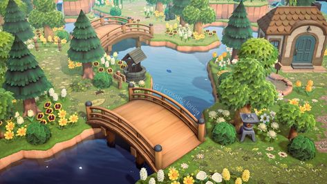 Animal Crossing River, Island Decor, New Animal Crossing, Fall Design, Garden Bridge, Animal Crossing, Location History, Bridge, Outdoor Structures