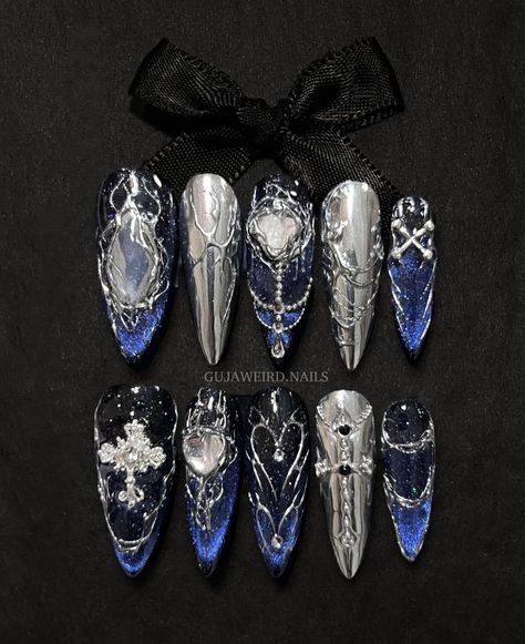 Royals Nails, Fake Nails Designs, Asian Nails, Punk Nails, Gothic Nails, Beauty Nails Design, Goth Nails, Crazy Nails, Pretty Gel Nails