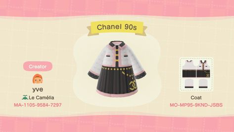 Chanel 90s Outfit - Animal Crossing Pattern Gallery & Custom Designs Animal Crossing Chanel Clothes, Animal Crossing Chanel, Animal Crossing Outfit Codes, Chanel 90s, Animal Crossing 3ds, Animal Crossing Guide, Animal Crossing Qr Codes Clothes, Qr Codes Animal Crossing, Animal Crossing Characters