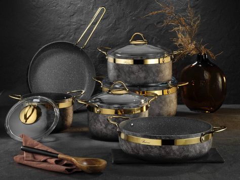 Natural Stone Texture, Cookie Stand, Brown Granite, Nonstick Cookware Sets, Kitchen Cooking Utensils, Copper Pots, Nonstick Cookware, Black Granite, Cooking Equipment