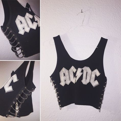 Cropped Band Tee Outfit, Band Tee Outfits, Wear To A Concert, Diy Cut Shirts, Ropa Upcycling, Ac Dc Band, Cut Clothes, Diy Vetement, Mötley Crüe