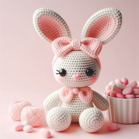 Amigurumi Easter Bunny, Easter Amigurumi Free Pattern, Amugari Crochet Free Pattern, Crochet Animals Bunny, Crochet Amigurumi Free Patterns Animals Easter Bunny, Crochet Bunnies, Long Ear Bunny Amigurumi Free Pattern, Kitty Pattern, Pretty Bunny Amigurumi In Pink Dress