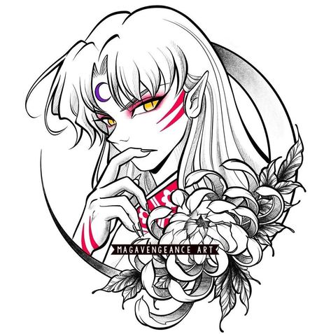 Inuyasha Tattoo Design, Sesshomaru Tattoo, Inuyasha Tattoo, Studio Ghilbi, Tattoo Anime, Gouache Paint, Anime Tattoo, Flash Tattoos, Anime Tattoos