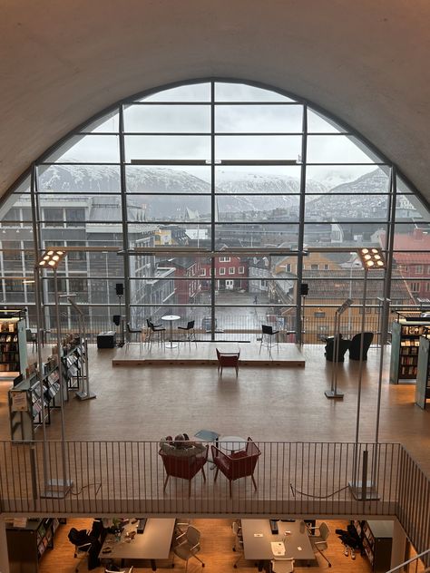 Tromsø Rådhus #library #norway #tromsø #light #peaceful #aesthetic #winter #cold #mountains Norway Aesthetic, Peaceful Aesthetic, Tromso Norway, Aesthetic Winter, Tromso, Winter Cold, Dark Academia, Norway, Northern Lights