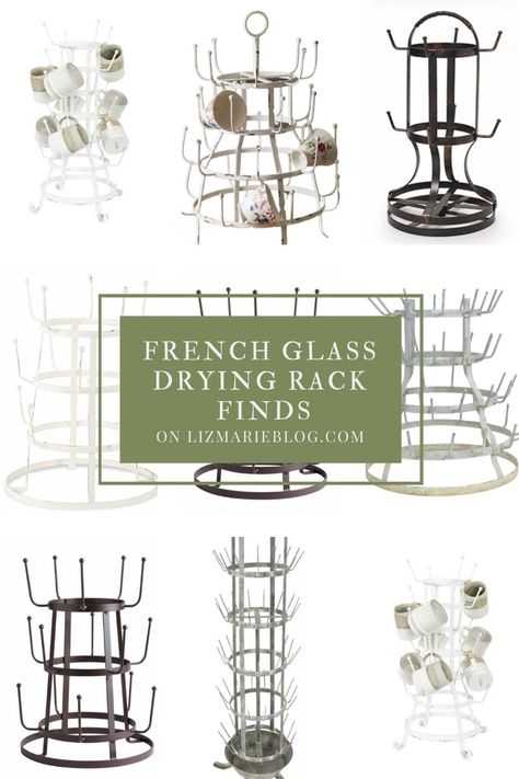 French Glass Drying Rack Finds - Liz Marie Blog Entryway Armoire, Brew Bar, Coffee Mug Holder, Liz Marie, Liz Marie Blog, French Glass, Kitchen Counter Decor, Mug Holder, Antique Bottle