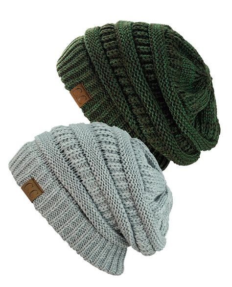 NYfashion101 Exclusive Unisex Two Tone Warm Cable Knit Thick Slouch Beanie Cap, 2 Pack - 2 Tone Olive & 2 Tone Gray at Amazon Women’s Clothing store: Slouch Beanie, Chunky Knit Blanket, Beanie Cap, Large Scarf, Knit Mittens, Slouchy Beanie, Knitted Gloves, Womens Fashion For Work, Knitting Women