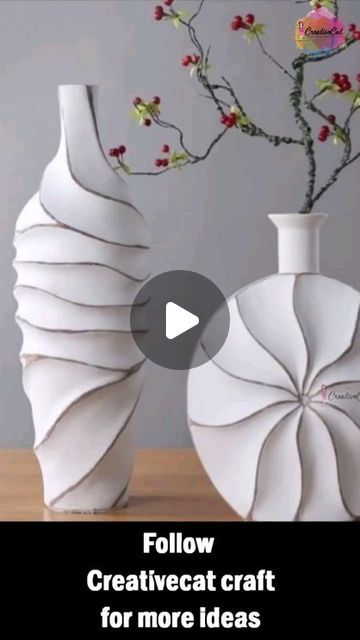 Creative Cat on Instagram: "Easy way of making Modern homedecor vase #creativecatcraft #vase #diy #claycraft #instareels #artandcraft #arttutorial" Idee Deco Vase, Vase Design Ideas, Diy Vase Decor, Plastic Bottles Crafts, Diy Vases, Vase Diy, Wall Art Diy Paint, Vase Crafts, Quick Crafts