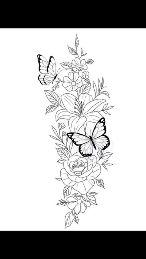 Tattoo Ideas Female Stencil, Waterlilly Tattoo, Names Tattoo, Rose And Butterfly Tattoo, Butterfly With Flowers Tattoo, Butterfly Tattoo Stencil, Upper Back Tattoos, Feminine Tattoo Sleeves, Pretty Hand Tattoos