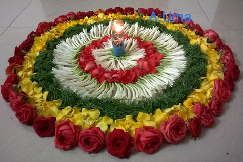 Diwali decoration Classroom Ceiling Decorations, Welcome Rangoli, Onam Pookalam, Pookalam Design, Simple Flower Rangoli, Thali Decoration, Home Flower Decor, Thali Decoration Ideas, Diwali Decorations At Home