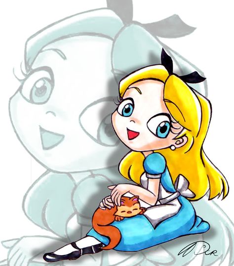 Alicia chibi by DCRmx.deviantart.com Chibi Disney, Alice In Wonderland 1951, Disney Cuties, Kawaii Disney, Disney Cast, Princess Drawings, Chibi Characters, Disney Alice, Shrink Plastic