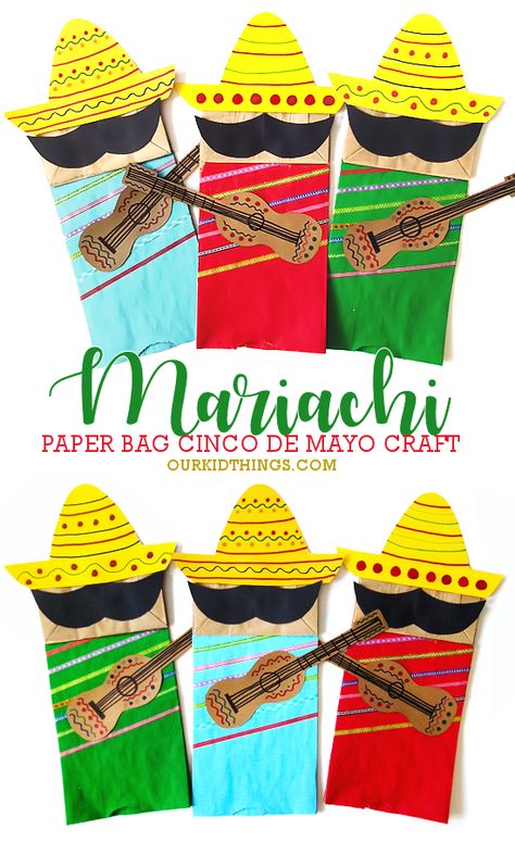 Paper Bag Mariachi Craft Fiesta Arts And Crafts, Mexico Art Projects For Kids, Mexico Crafts For Kids, Around The World Crafts For Kids, Hispanic Heritage Month Crafts, Mexico Crafts, Hispanic Heritage Month Activities, Global Studies, May Crafts