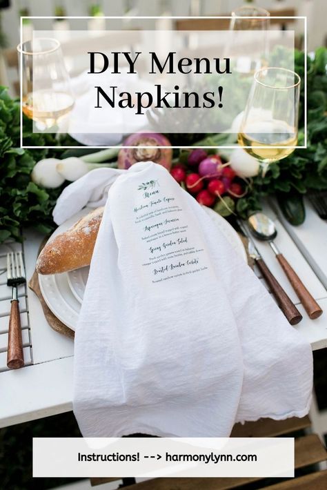 Cloth Napkins Diy, Marfa Wedding, Napkin Ideas, Diy Menu, Flour Sack Kitchen Towels, Dinner Party Summer, Diy Napkins, Menu Printing, Party Photoshoot