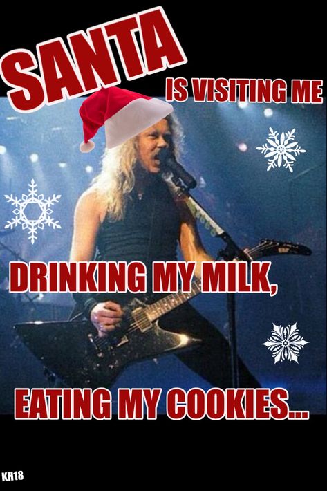 Metallica Christmas James Hetfield Metal Metallica Christmas Wallpaper, Christmas Metallica, Metallica Christmas, James Hetfield Eating, James Hetfield With Cat, James Hetfield Playing Guitar, Metallica Meme, Santa Costume, Classic Rock Bands