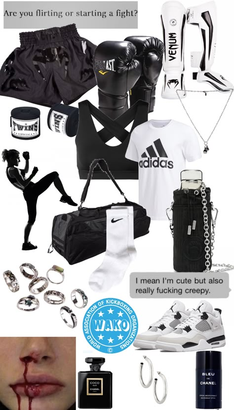 Kickbox🥊 outfit ideas | #kickbox🥊 Female Boxer Aesthetic, Military Black Jordan 4, Kickboxing Outfit, Muay Thai Women, Kickboxing Women, Boxer Aesthetic, Boxing Clothes, Boxing Hand Wraps, Sparring Gear