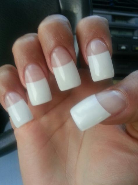 French Tip Nails Thick White, White Tip Gel Nails, French Nails Medium Length, French White Tip, Long French Nails, White French Tip Nails, French Tip Gel Nails, Flare Nails, White French Nails