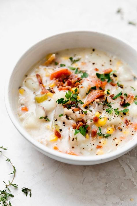 If there’s anything we love more than good food, it’s good and easy food, just like this set-it-and-forget-it Slow Cooker Chicken Corn Chowder. This recipe is ultra-comforting, rich, and so creamy. It will surely become a family favorite on cozy nights. Slow Cooker Chicken Corn Chowder, Corn Chicken Chowder, Chicken And Corn Chowder, Sunday Soup, Garlic Cheddar Biscuits, Chicken And Corn, Chicken Chowder, Chicken Corn Chowder, Real Food Dietitians