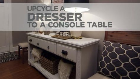 Tiffany shows how she upcycled an old dresser into a sleek console table. Custom Console Table, Diy Console, Craft Table Diy, Repurposed Dresser, Diy Console Table, Diy Dresser Makeover, Dressers Makeover, Budget Decorating, Diy Dresser